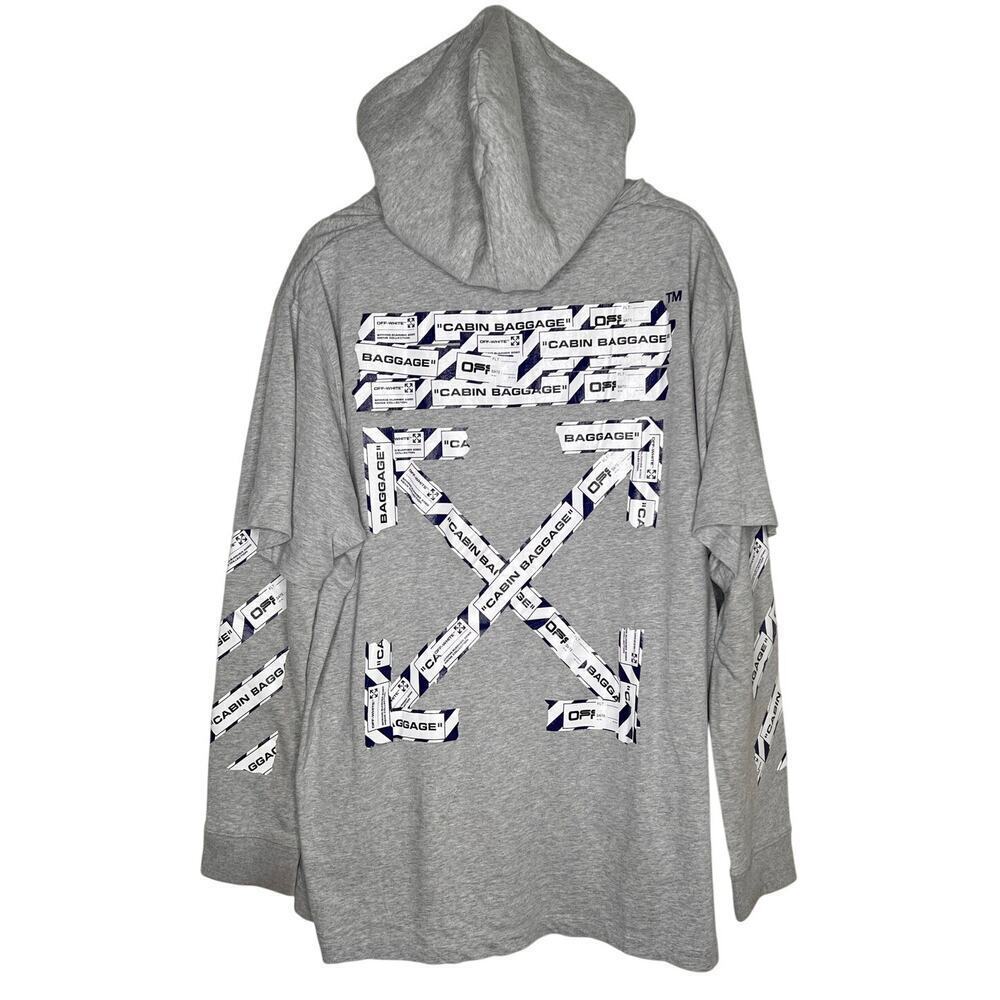 Off White 2013 Airport Tape Double Layered Tee Sweatshirt Melange Gray White L - Picture 6 of 15
